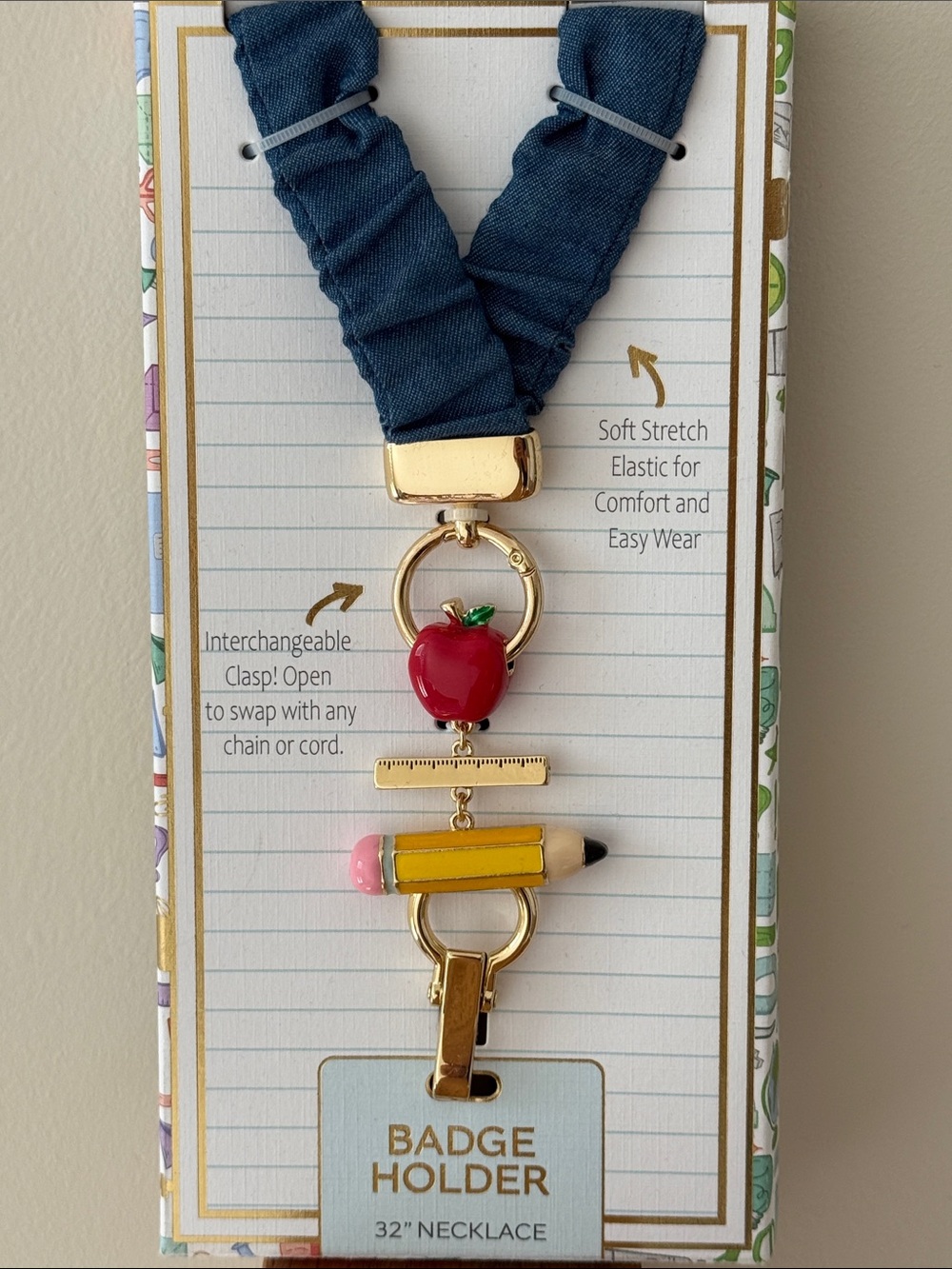 True to Form Teacher Badge Holder elastic necklace lanyard